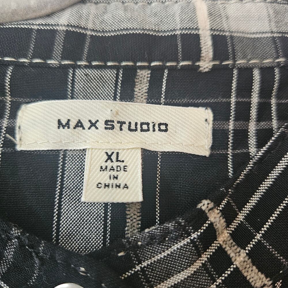 Max Studio Plaid Tiered Dress XL Pockets Button High Neck Balloon Sleeve - Picture 5 of 6
